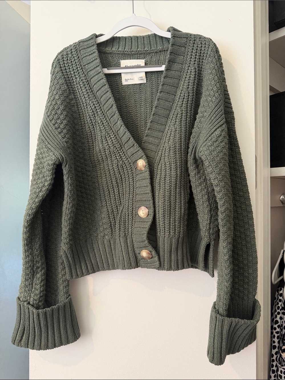 Abercrombie & Fitch Olive Green Ribbed V-Neck Button Cardigan